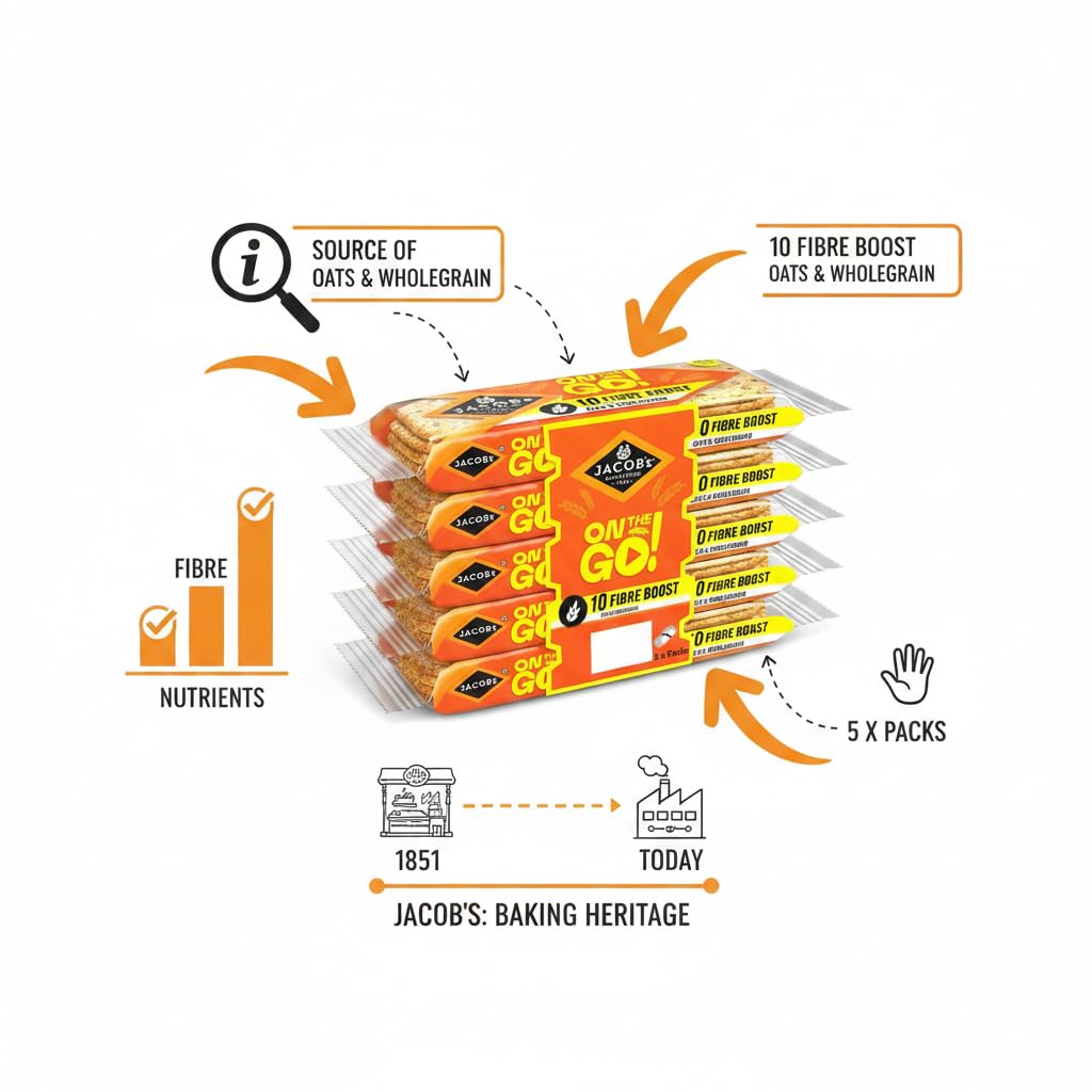 JACOB'S On The Go Fibre Boost Oats & Wholegrain Crackers - 5 x 46 g Packs 4