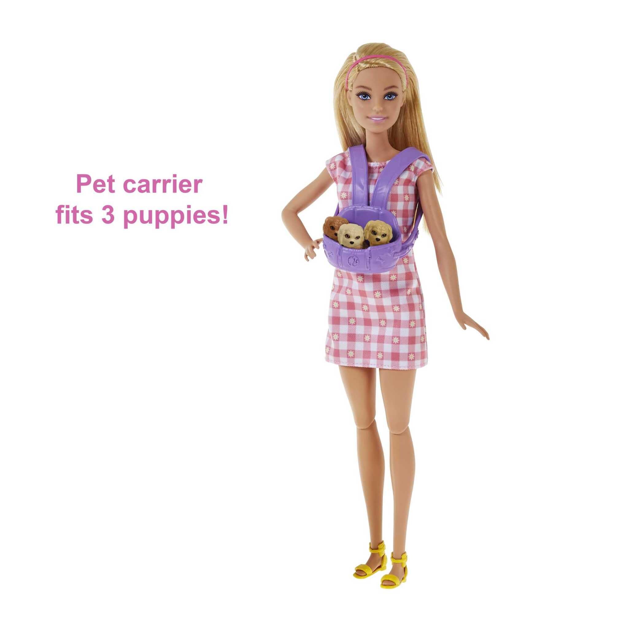Barbie Newborn Pups Playset with Blonde Doll, Mommy Dog, 3 Puppies, and 11 Accessories | Ages 3-7 4