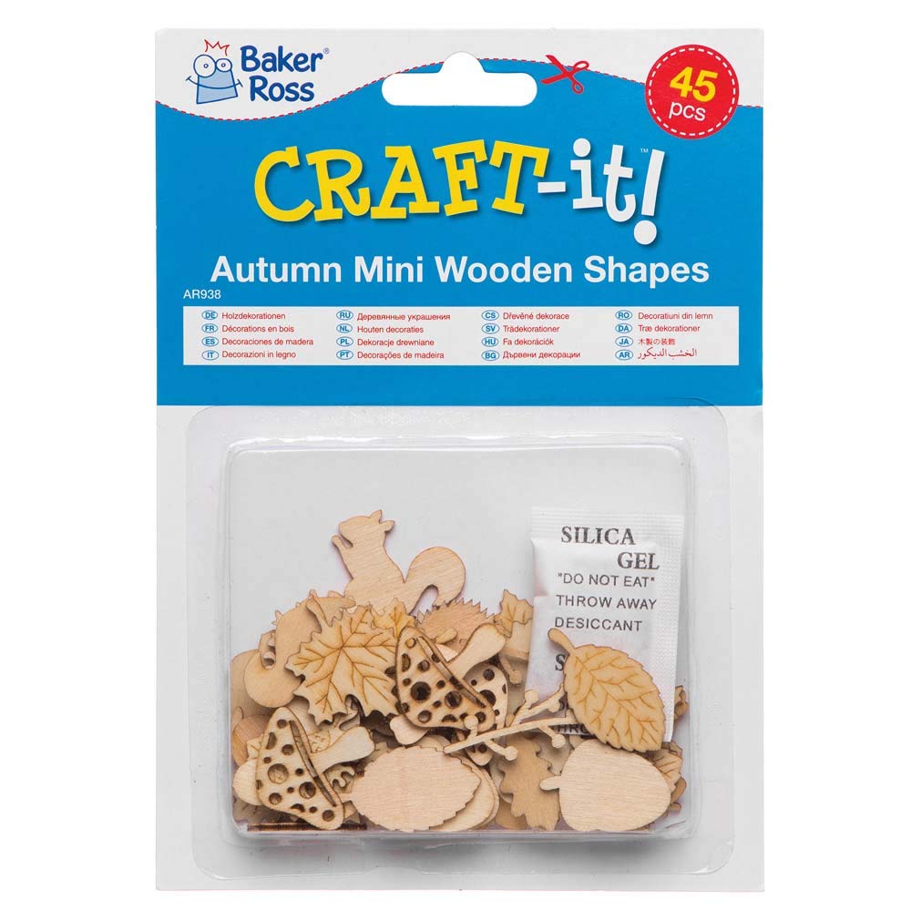 Baker Ross AR938 Autumn Mini Wooden Shapes Craft Kit - 45-Piece Set for Kids 2