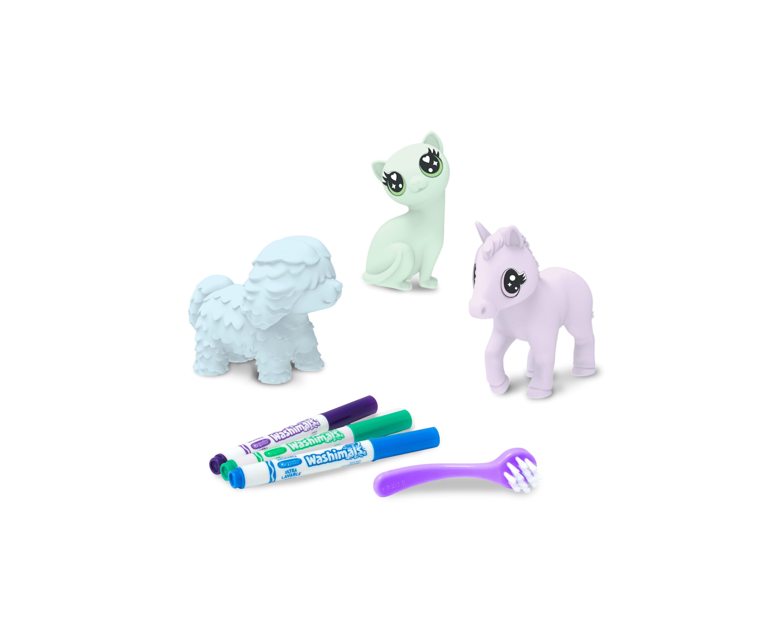 Crayola Scribble Scrubbie Pastel Pets - 3 Washable Markers & Brush, Ages 3+ 5