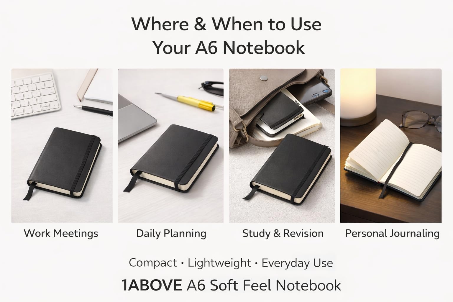 1ABOVE Executive Notebook - Soft Feel Hardback | A6 Size | 160 Lined Pages | Black 3
