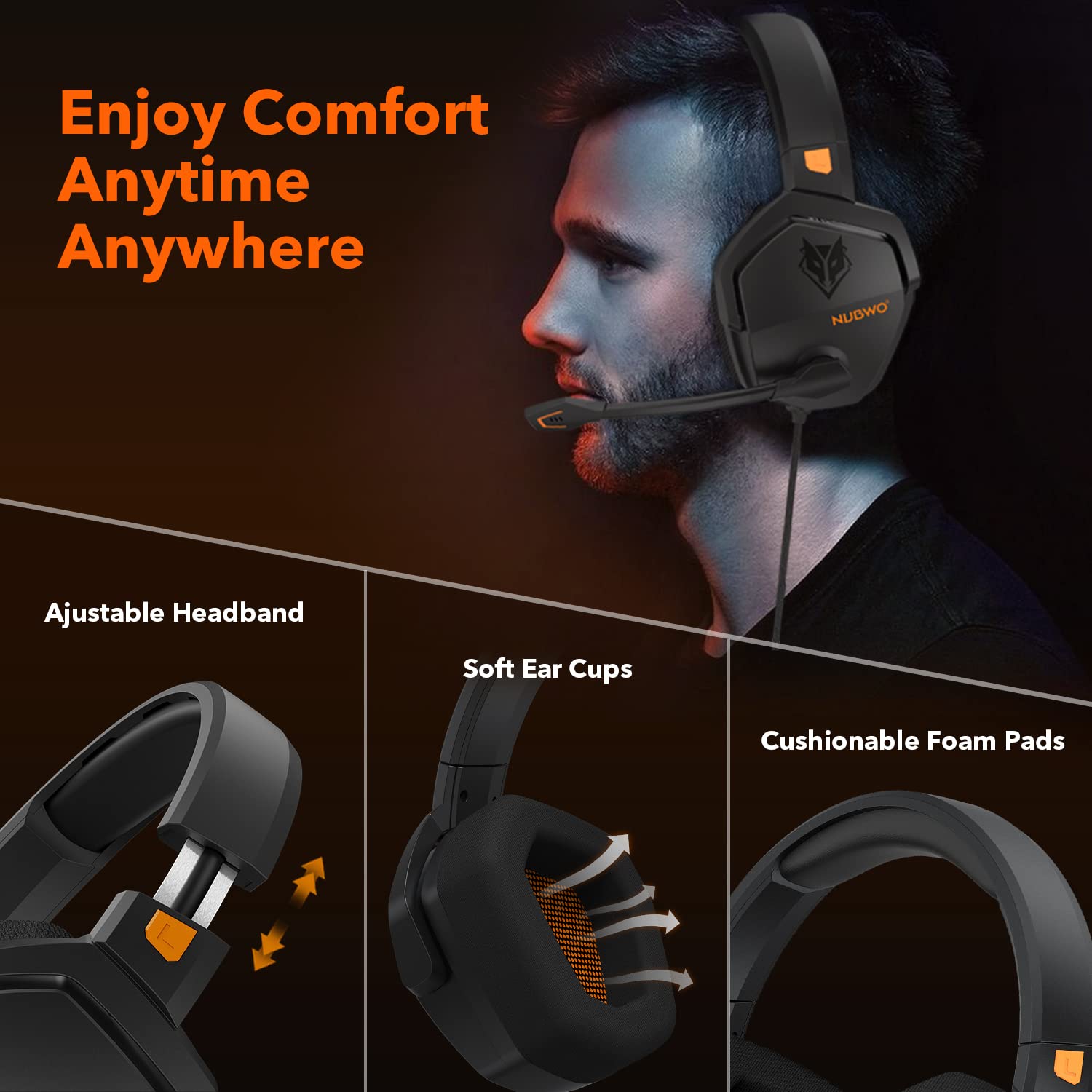 NUBWO N16 Gaming Headset - 50mm Drivers, Noise Cancelling Mic, In-Line Controls | PC, PS4, Xbox One, Switch Compatible 7