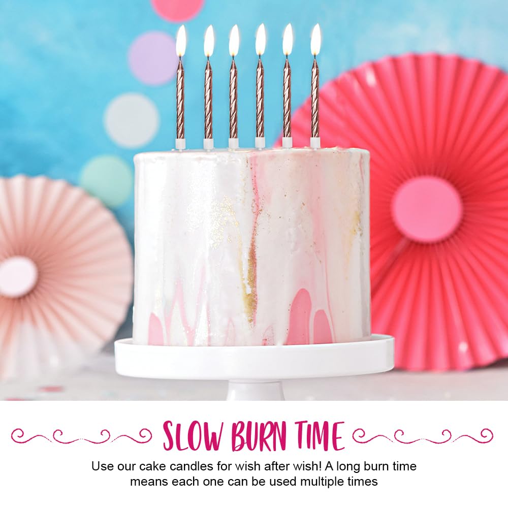 Anniversary House Pack of 12 Rose Gold Metallic Spiral Birthday Candles with Holders | 7.5cm Tall 6