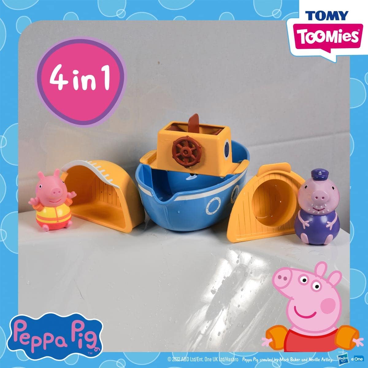 TOMY E73414 Toomies Grandpa Pig’s Splash & Pour Boat - 4 Pc Bath Time Playset 2