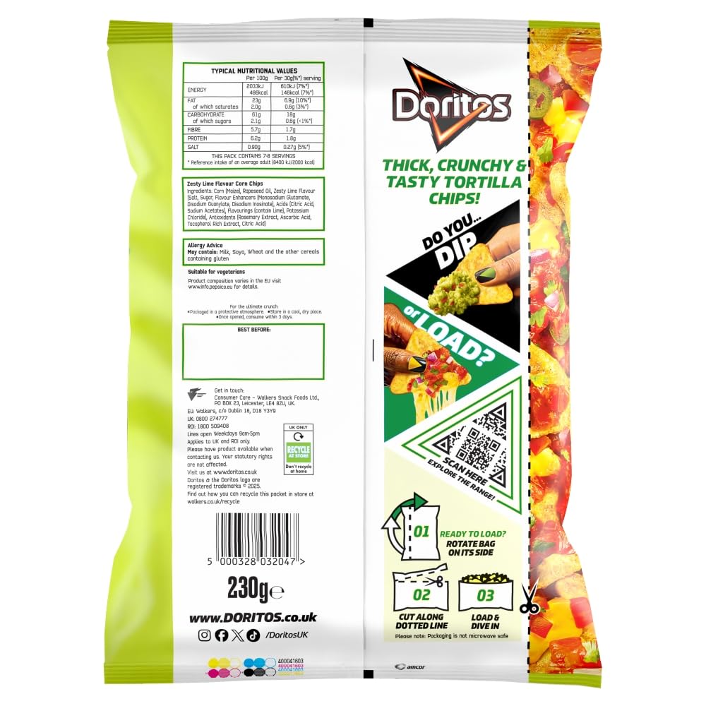 Doritos Zesty Lime Tortilla Chips - 230g Bag