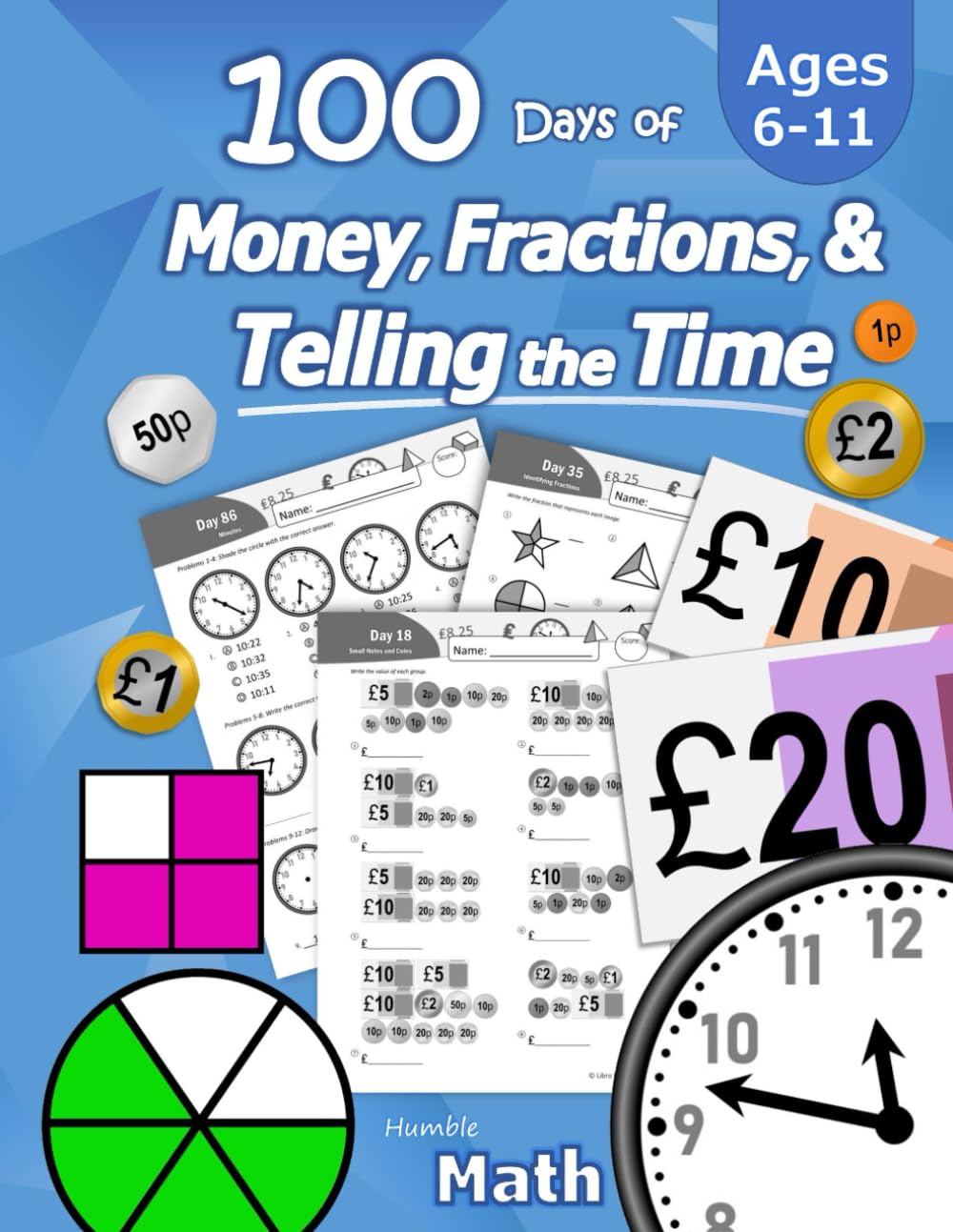 Libro Studio LLC 100 Days of Money, Fractions, & Telling the Time Maths Workbook | UK ed. | Paperback