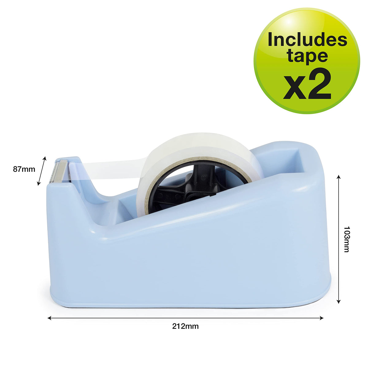 Rapesco 500 Heavy Duty Desktop Tape Dispenser with 2 Tape Rolls - Powder Blue