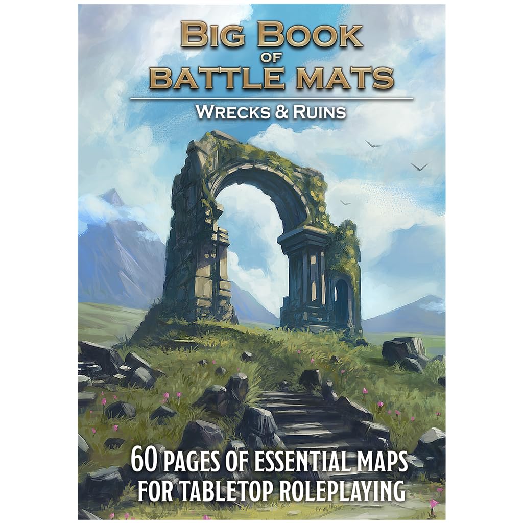 Loke BattleMats Big Book of Battle Mats Wilds, Wrecks & Ruins | 1' Grid | Dry/Wet Marker Safe