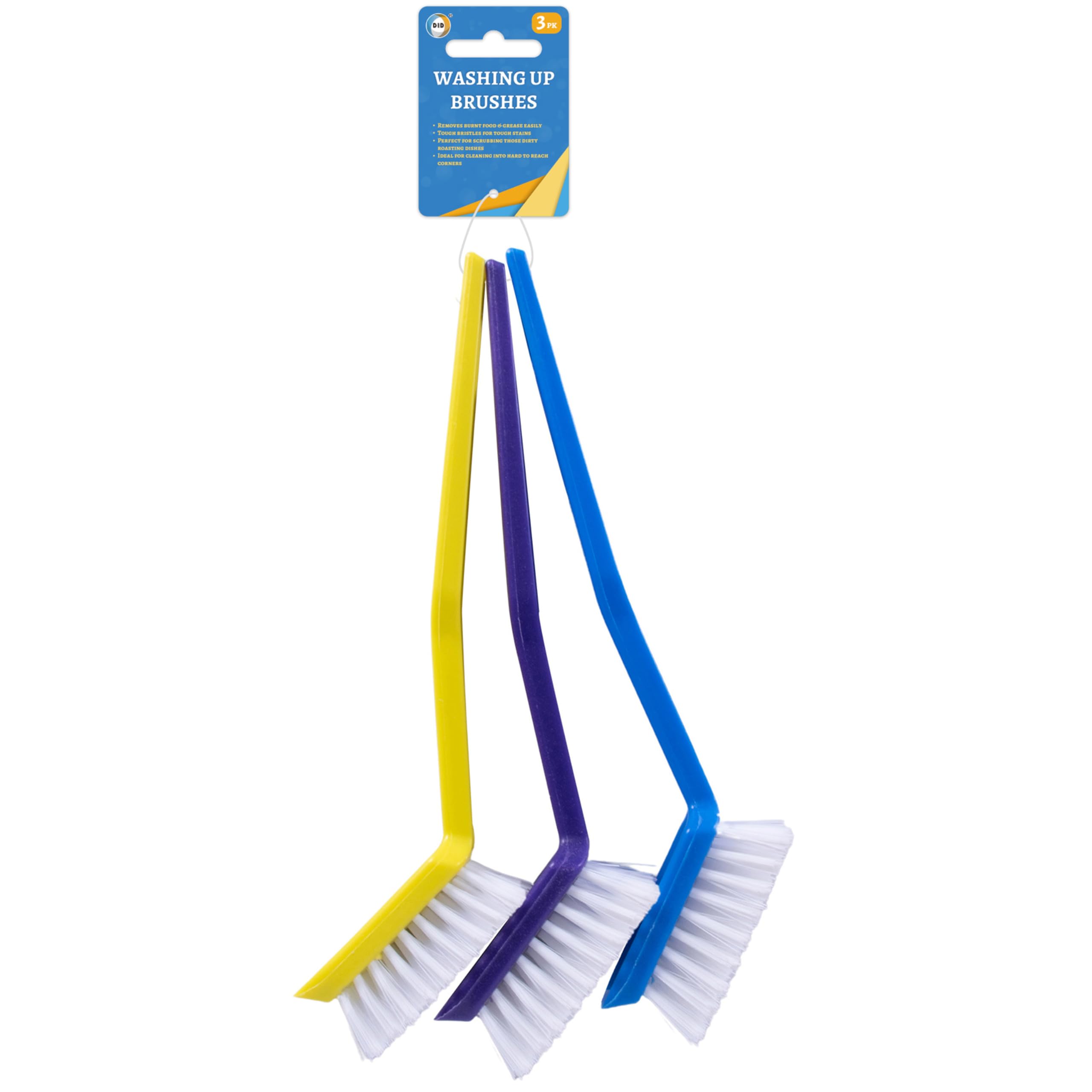 DID Washing Up Brushes - Pack of 3 | Long Handle | Tough Bristles