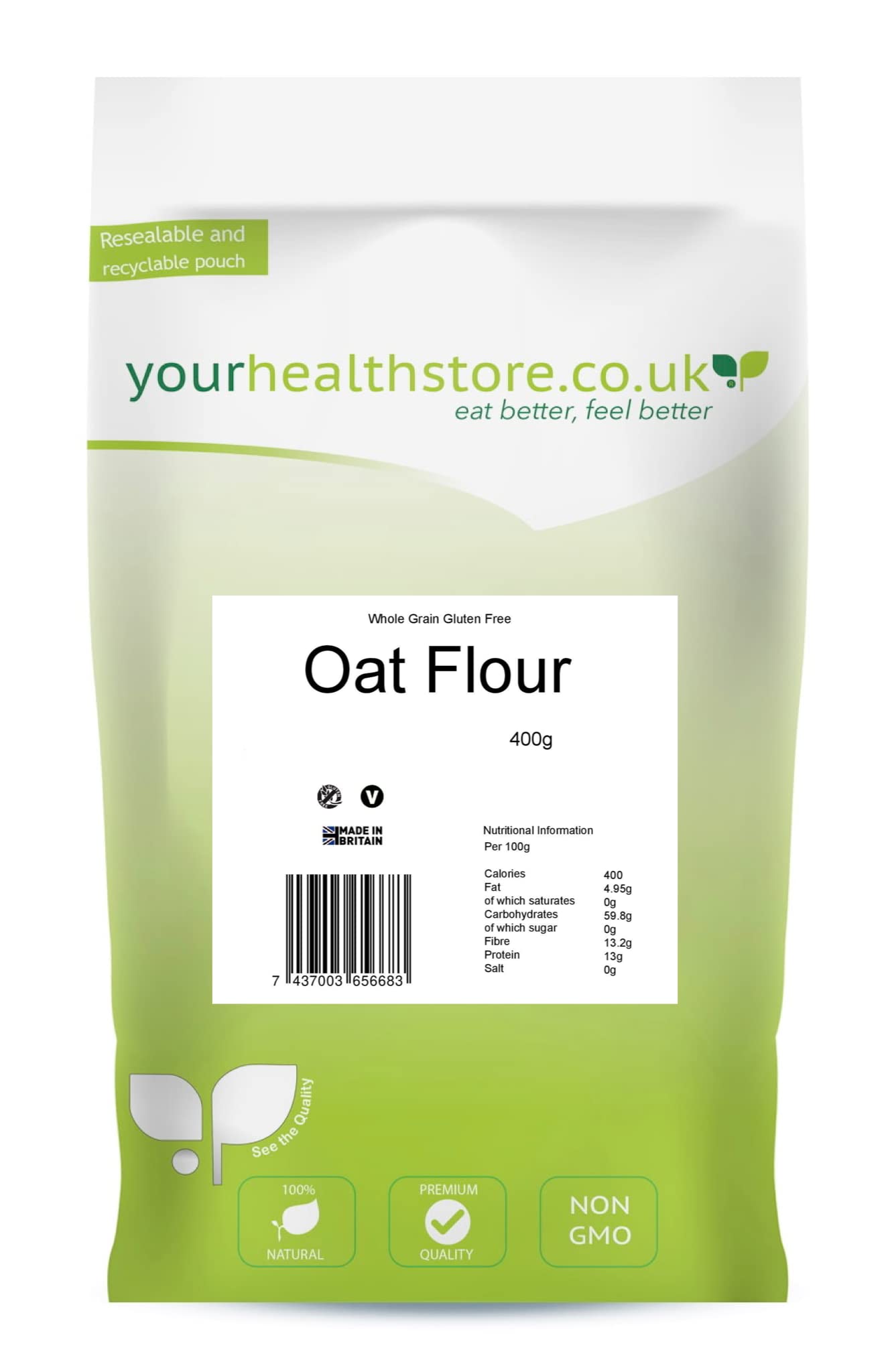 yourhealthstore Premium Whole Grain Oat Flour - Gluten Free, Wheat Free | 400g 1