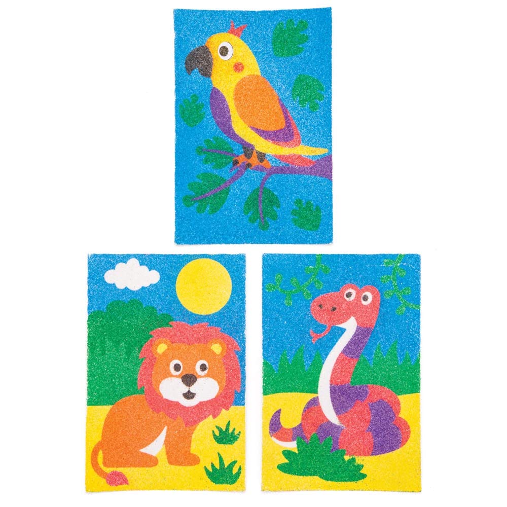 Baker Ross Jungle Animal Sand Art Kit - Pack of 8 Pictures | Self-Adhesive Craft Activity 2
