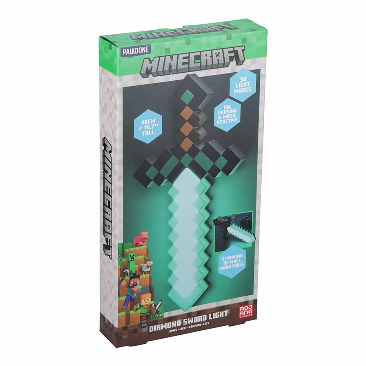Paladone Minecraft Diamond Sword Light - 40cm Tall | 3 Dynamic Modes | USB-C or Battery Powered 3