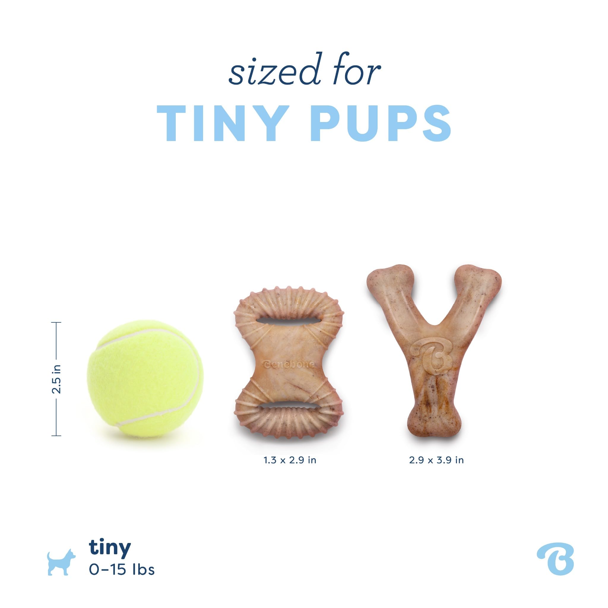 Benebone Puppy Tiny 2-Pack Dental Chew & Wishbone | Real Bacon Flavor | Heavy Duty Nylon 4