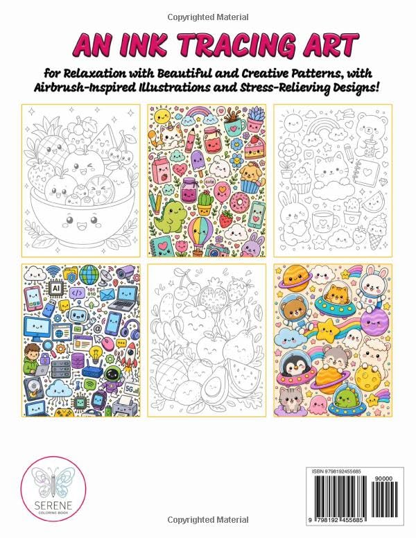 Serene Coloring The Ultimate Trace, Color & Doodle Book for Adults - 1,000+ Kawaii Elements, Paperback
