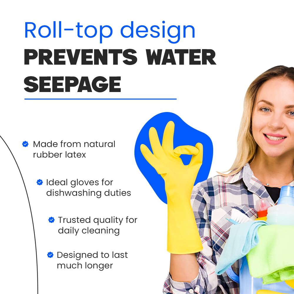 Marigold Extra Life Kitchen Gloves - Triple Layered Latex, Cotton Lined, Size S, Yellow 7