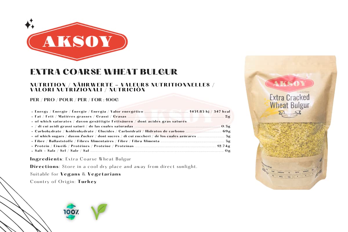 AKSOY Extra Coarse Wheat Bulgur - 1.25KG | Resealable Pouch | Vegan Friendly 4