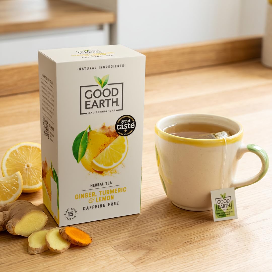 Good Earth Tea Co. Ginger, Turmeric and Lemon Herbal Tea - 15 Bags | Caffeine Free 4