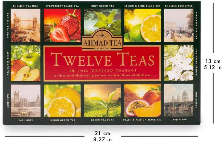 Ahmad Tea Twelve Teas Collection - 60 Tea Bags with Black, Green & Fruit Flavoured Teas