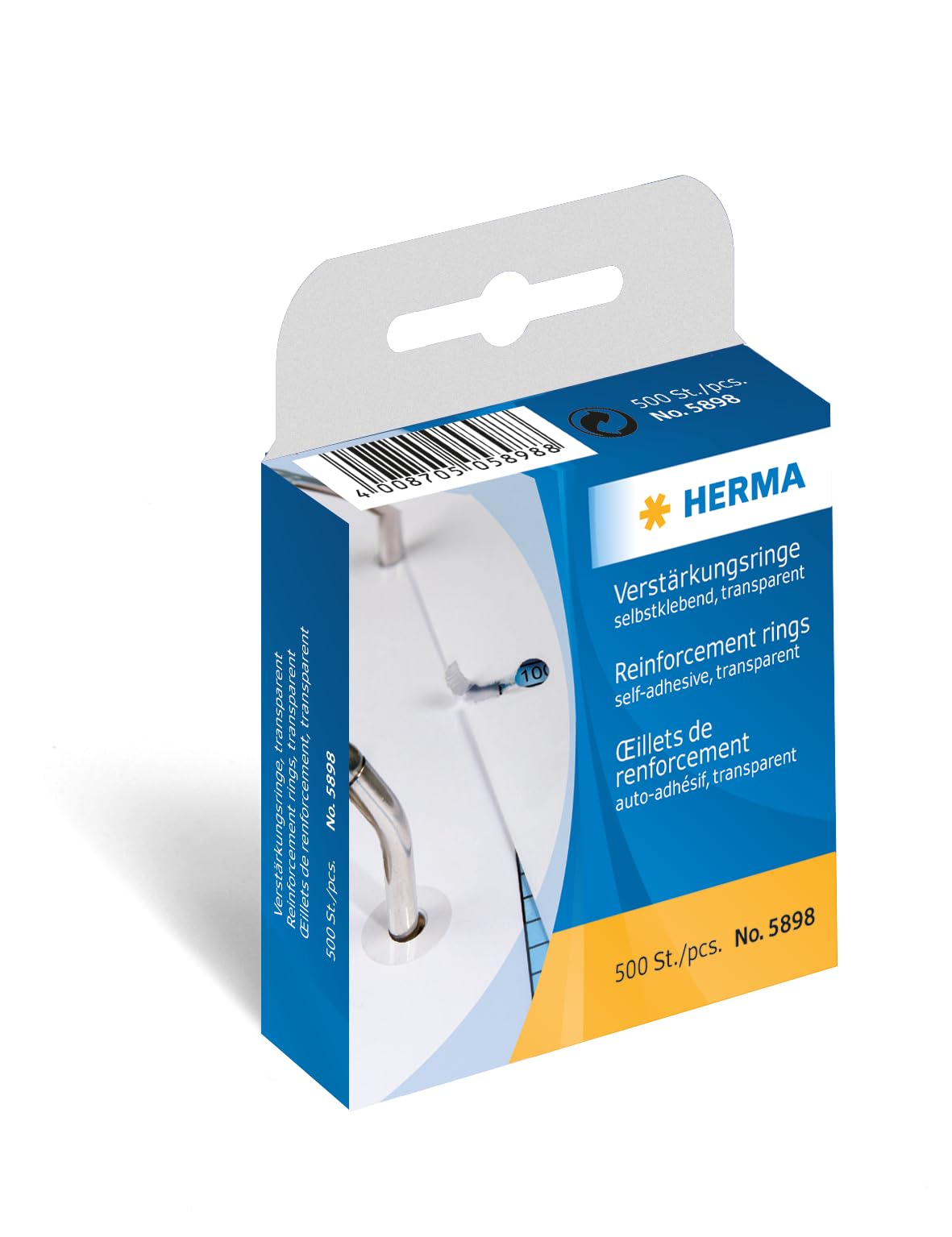 HERMA Self-Adhesive Reinforcement Rings on a Roll - 500 Pack, 12mm Diameter, Transparent/Green