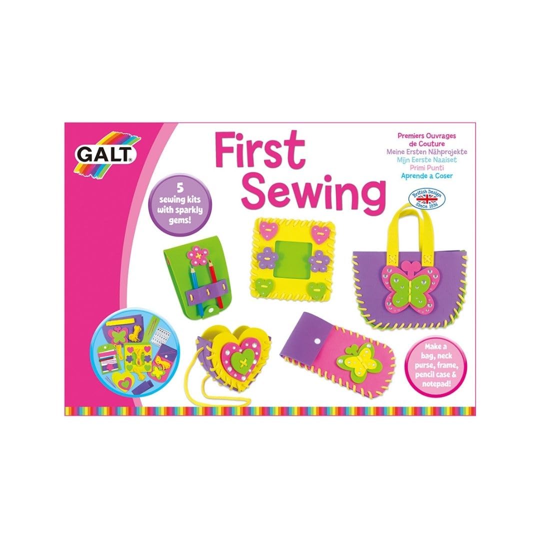 Galt First Sewing Kids Craft Kit - Foam Sewing Set with Pencil Case, Purse & Frame