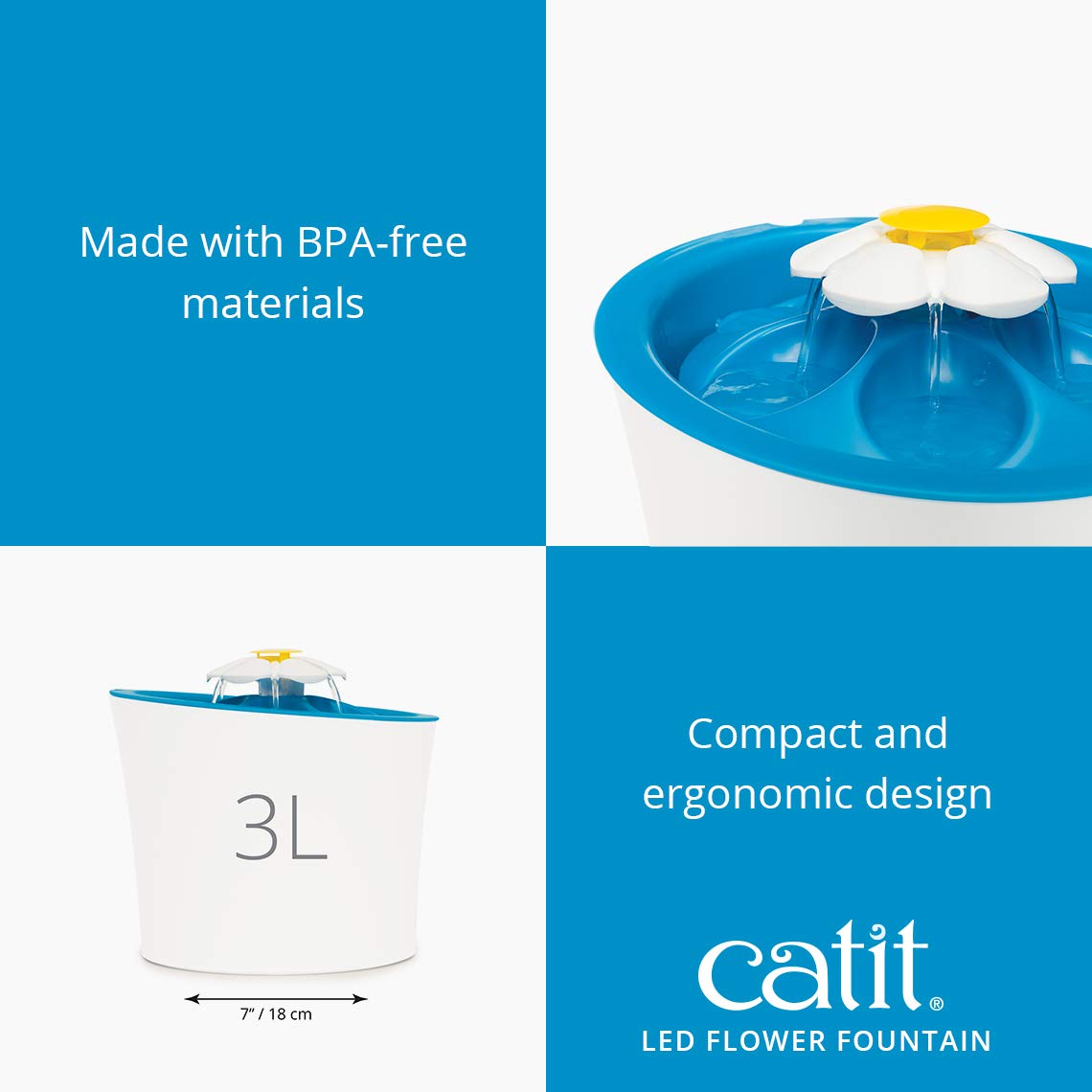 Catit Flower Water Fountain 43747W with LED Nightlight | Triple Action Filtration 6