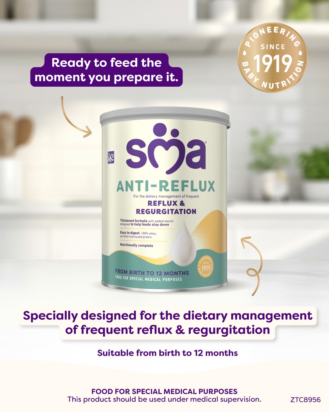 SMA Nutrition Anti-Reflux Powder Baby Formula - For Frequent Reflux | 800g