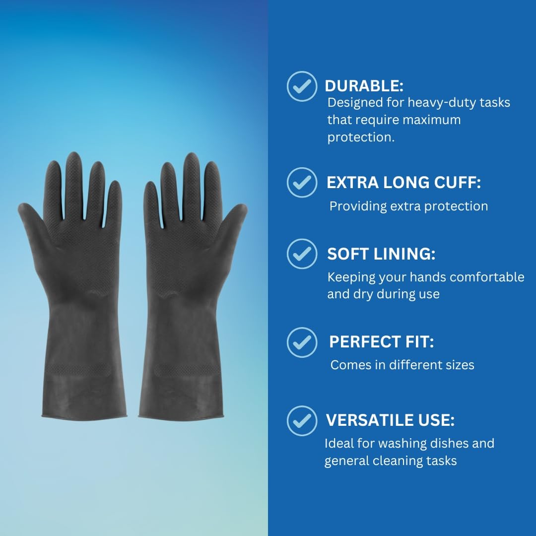 Elliott - 2-Piece Large Extra Tough Rubber Gloves, Black