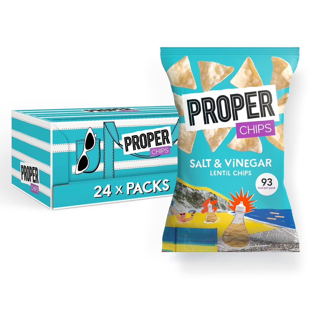 PROPER PROPERCHIPS Lentil Crisps Vegan Gluten Free Snack Packs 24 x 20g - Salt & Vinegar 1