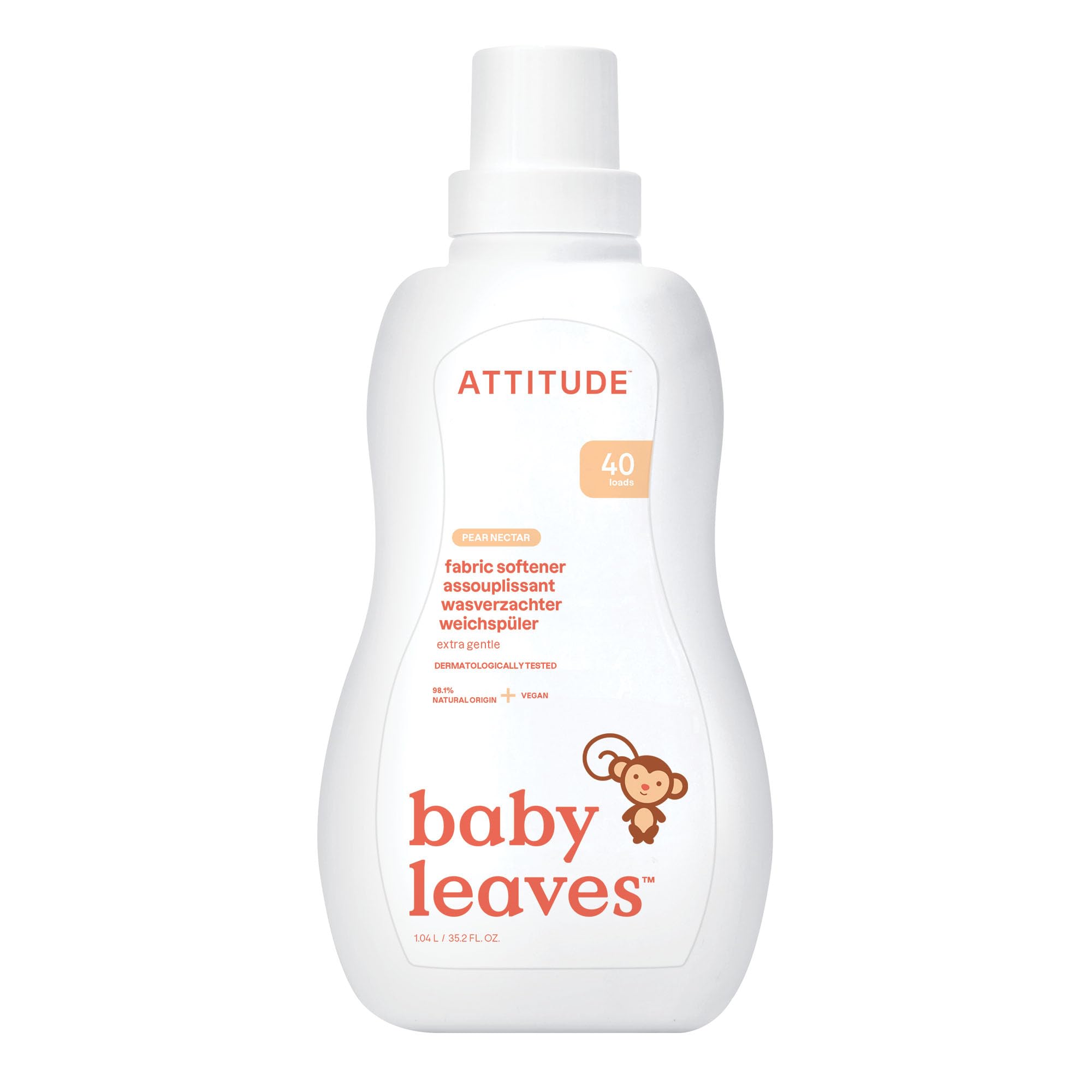 ATTITUDE EWG Verified Baby Fabric Softener Liquid, Pear Nectar Scent, 1.04 L