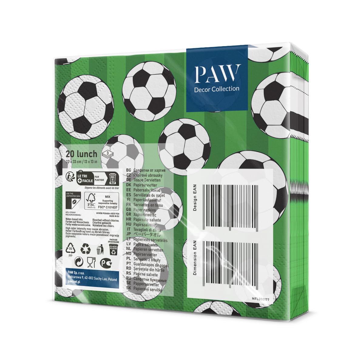 PAW Decor Collection Napkins 3-Ply Soccer Ball Print - 33 x 33 cm | 20 Pieces 2
