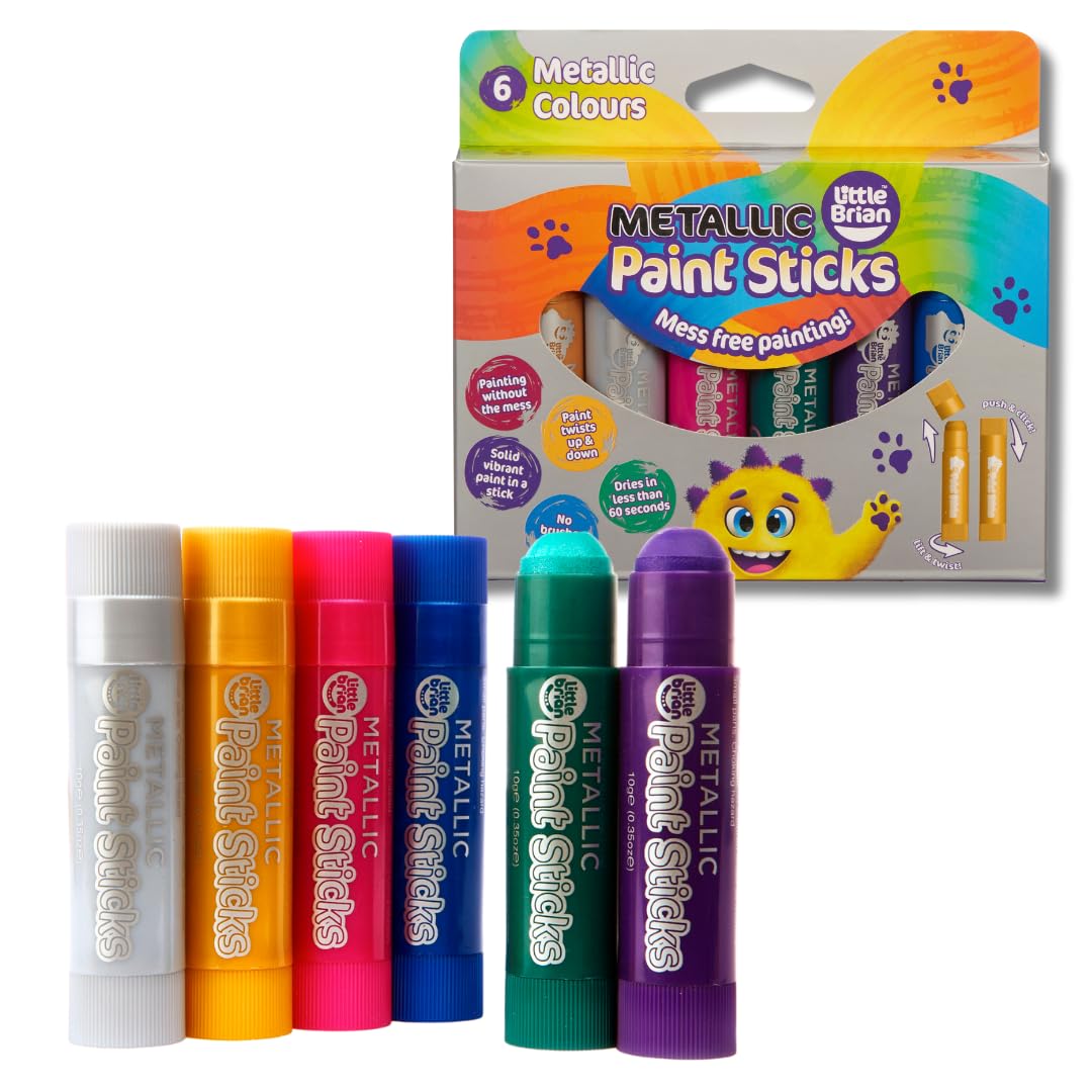 Little Brian Paint Sticks - 6 Pack Assorted Metallic Colours | Quick Drying Watercolour Sticks 1