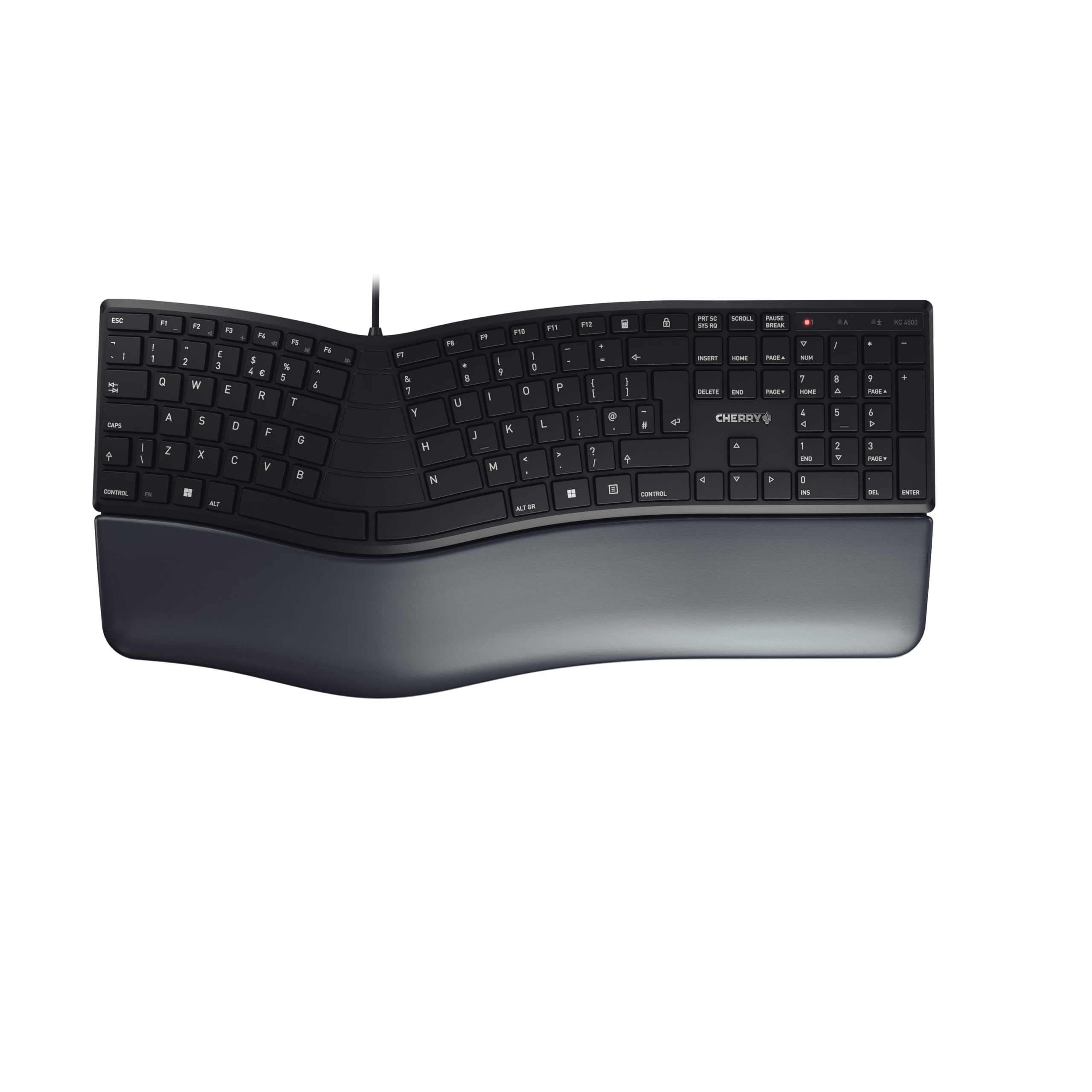 CHERRY KC 4500 ERGO Ergonomic Wired Keyboard - Padded Palm Rest | UK Layout | Black