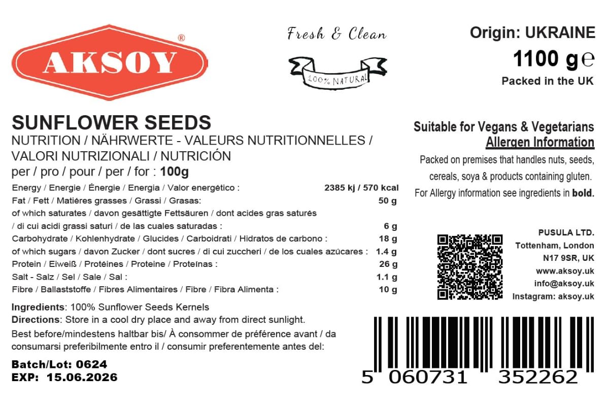 AKSOY Raw Sunflower Seed Kernels (No Shell) | 1100g | Antioxidant Rich Superfood 6