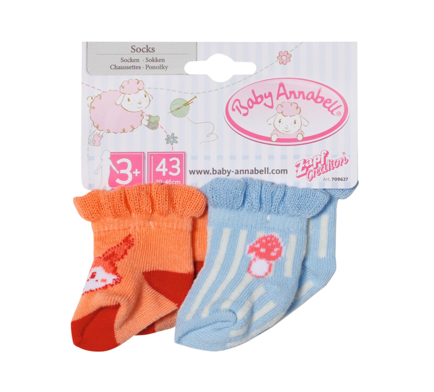 Baby Annabell Doll Socks - 2 Pack Assorted, Fits Up to 43cm Dolls | Ages 3+