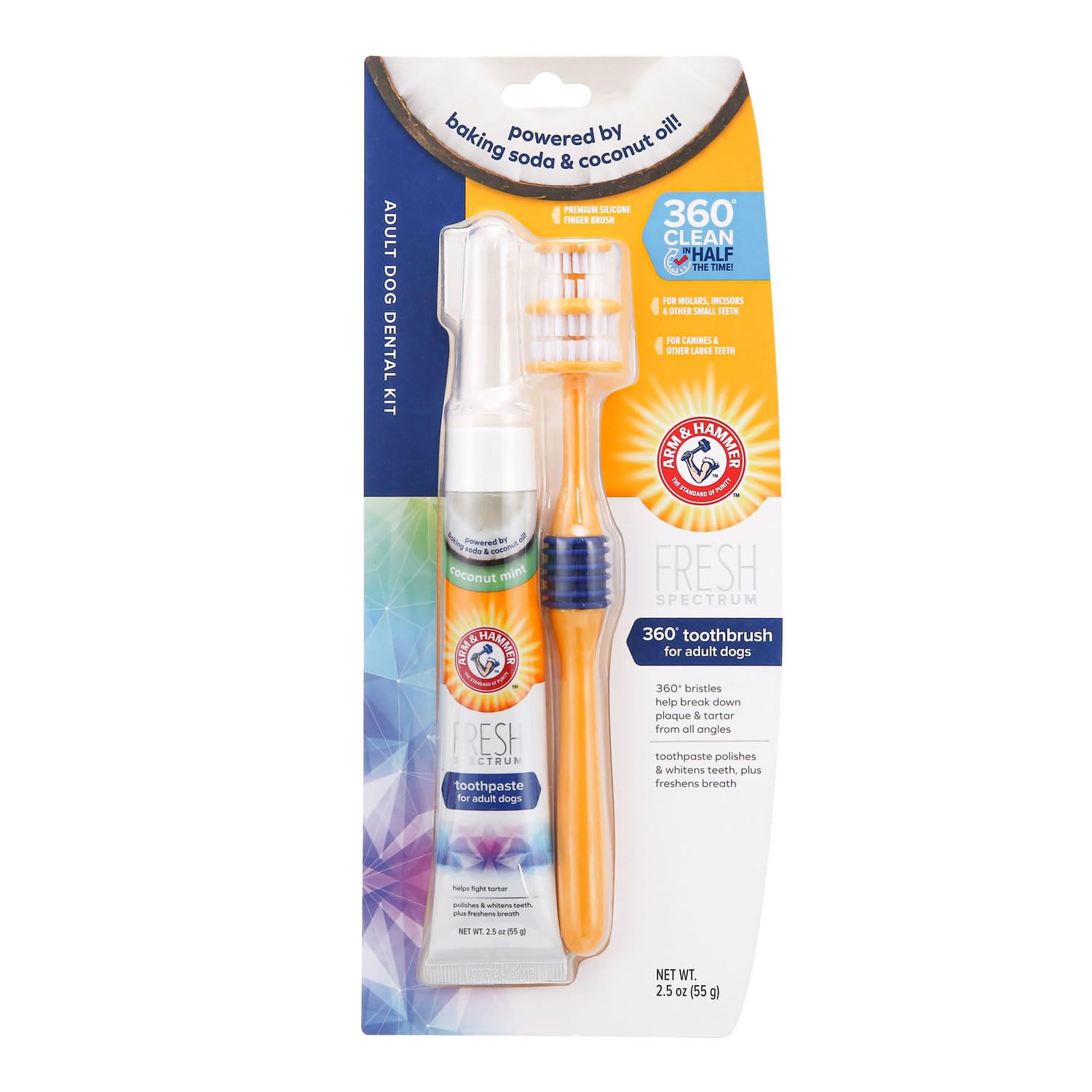 ARM & HAMMER Fresh Spectrum Coconut Dental Kit for Dogs - Cleans Teeth & Freshens Breath | Includes 360° Toothbrush, Finger Brush & Coconut Mint Toothpaste 1