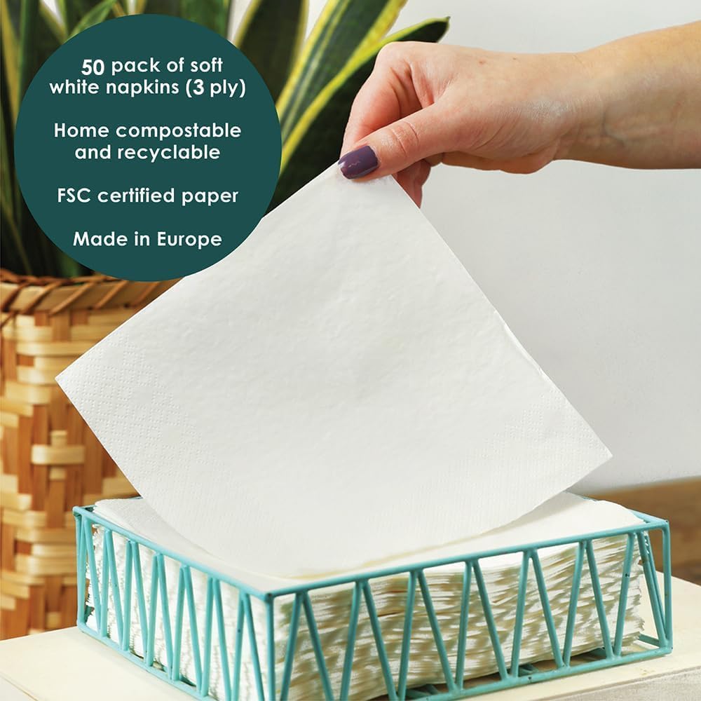Talking Tables Table Kind Soft White Napkins - 50 Pack | 3-Ply 33cm | Eco-Friendly Home Compostable 6