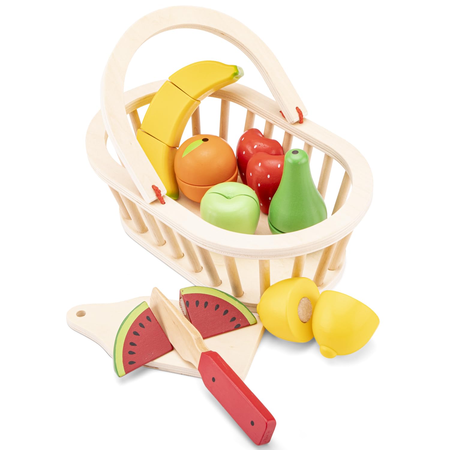 New Classic Toys Wooden Cutting Meal Fruit Basket Simulation Toy for Toddlers 3