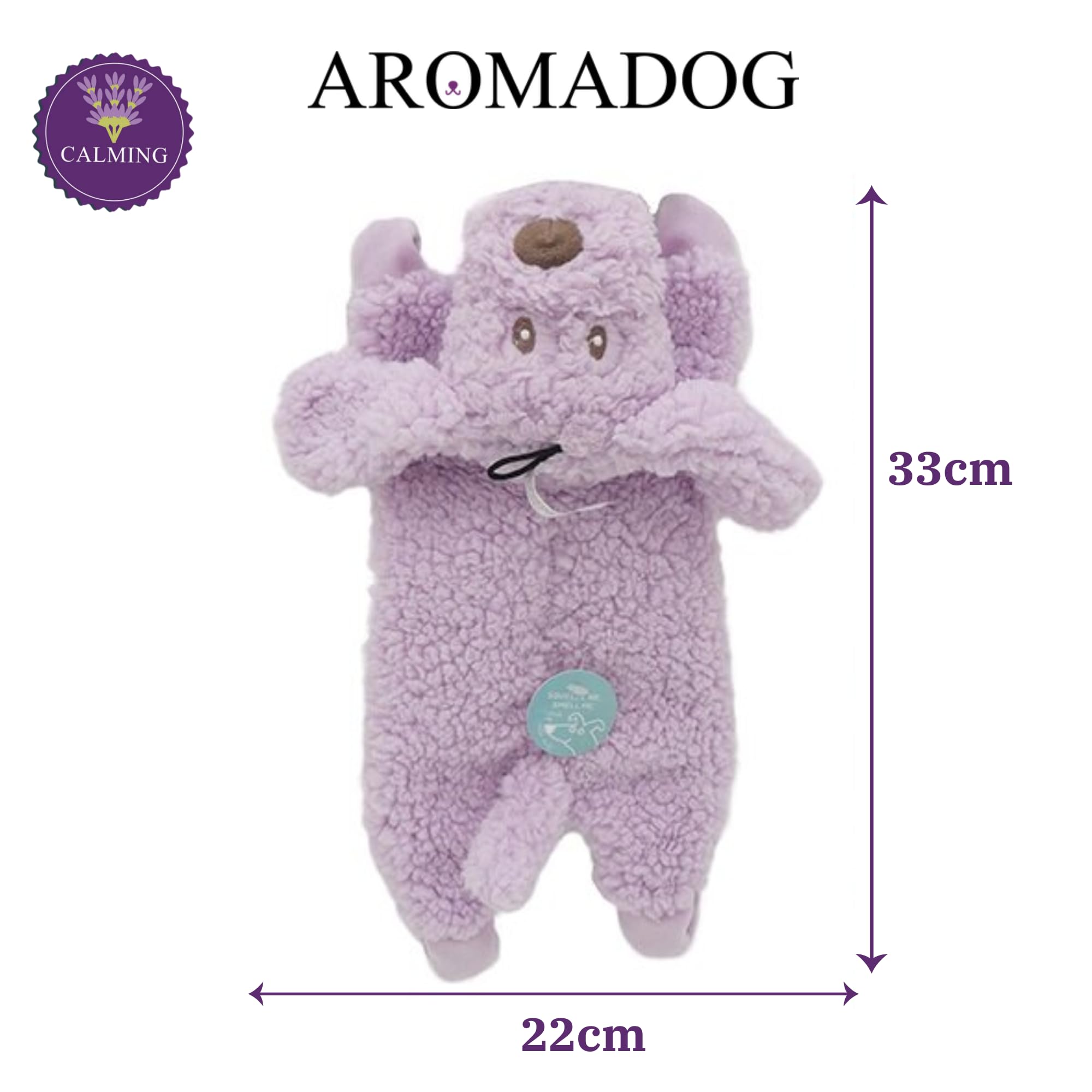 AROMADOG Calm Fleece Laying Down Dog Toy - Lavender Scented, Stuffing-Free, Squeaker | 33cm 6