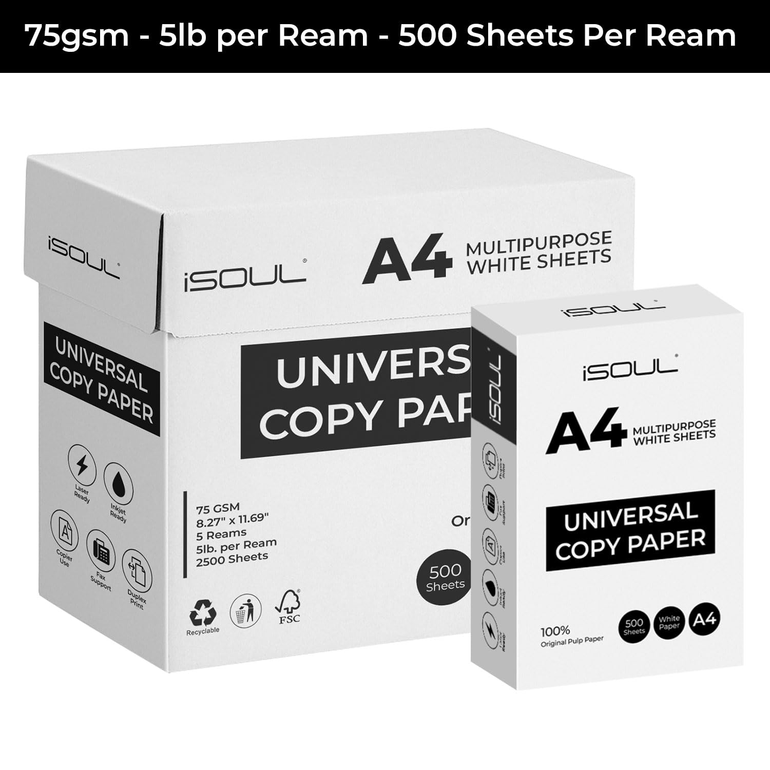 iSOUL A4 Copy & Multipurpose Printer Paper - 500 Sheets White | Recycled Fiber 4