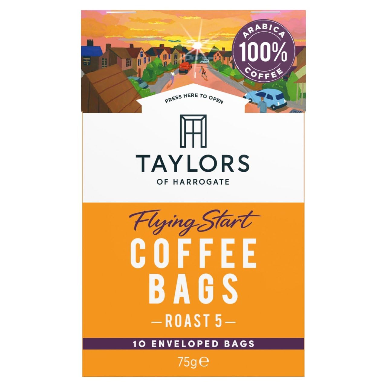 Taylors of Harrogate Flying Start Ground Coffee Bags - Dark Roast, Hazelnut & Dark Chocolate Flavor | 10 Count, 75g