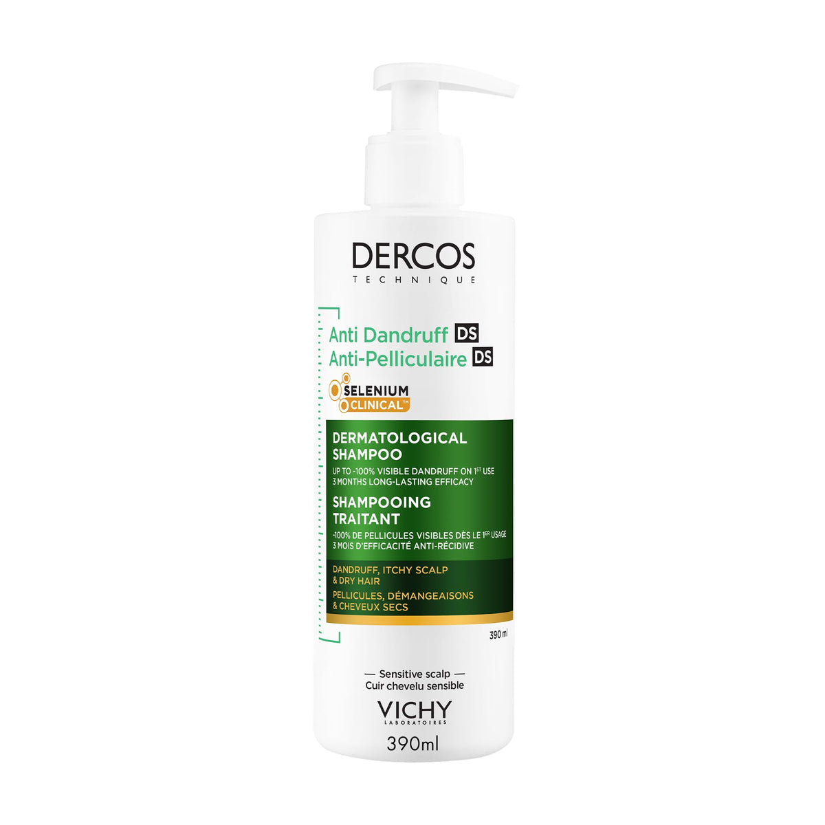 VICHY Dercos Anti-Dandruff Shampoo for Dry Hair - Removes Visible Flakes & Soothes Itchy Scalp