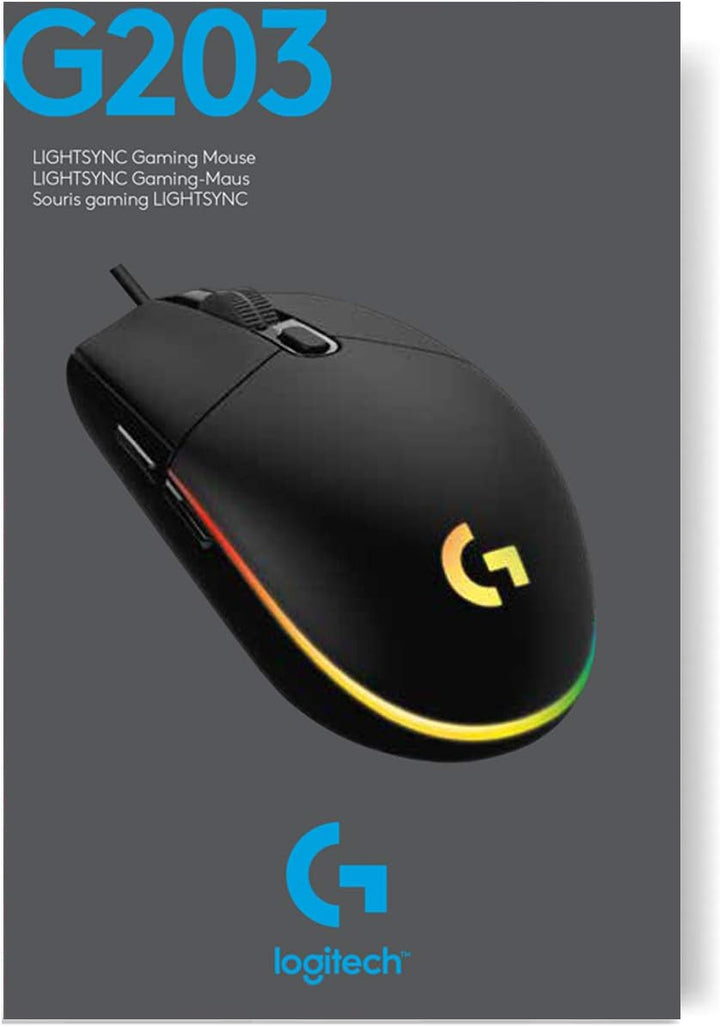 Logitech G203 LIGHTSYNC Gaming Mouse - 8K DPI, 6 Programmable Buttons, RGB Lighting, Lightweight Design - Black