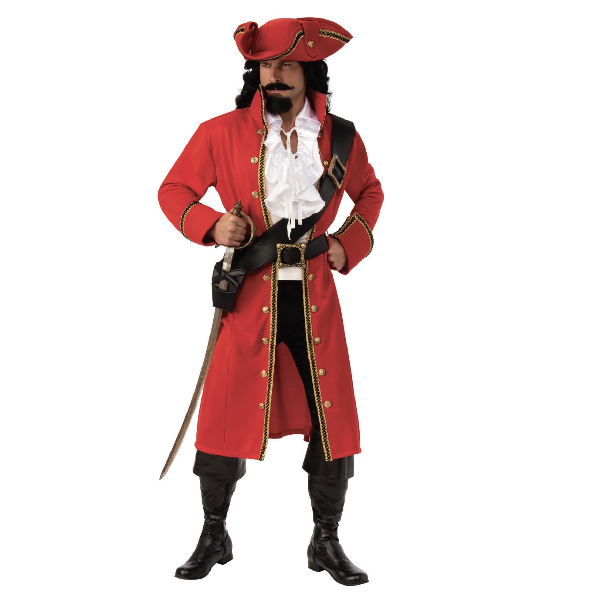 Rubies Pirate Captain Adult Costume - Standard Size (Chest 37"- 42") | Polyester | Multi Color