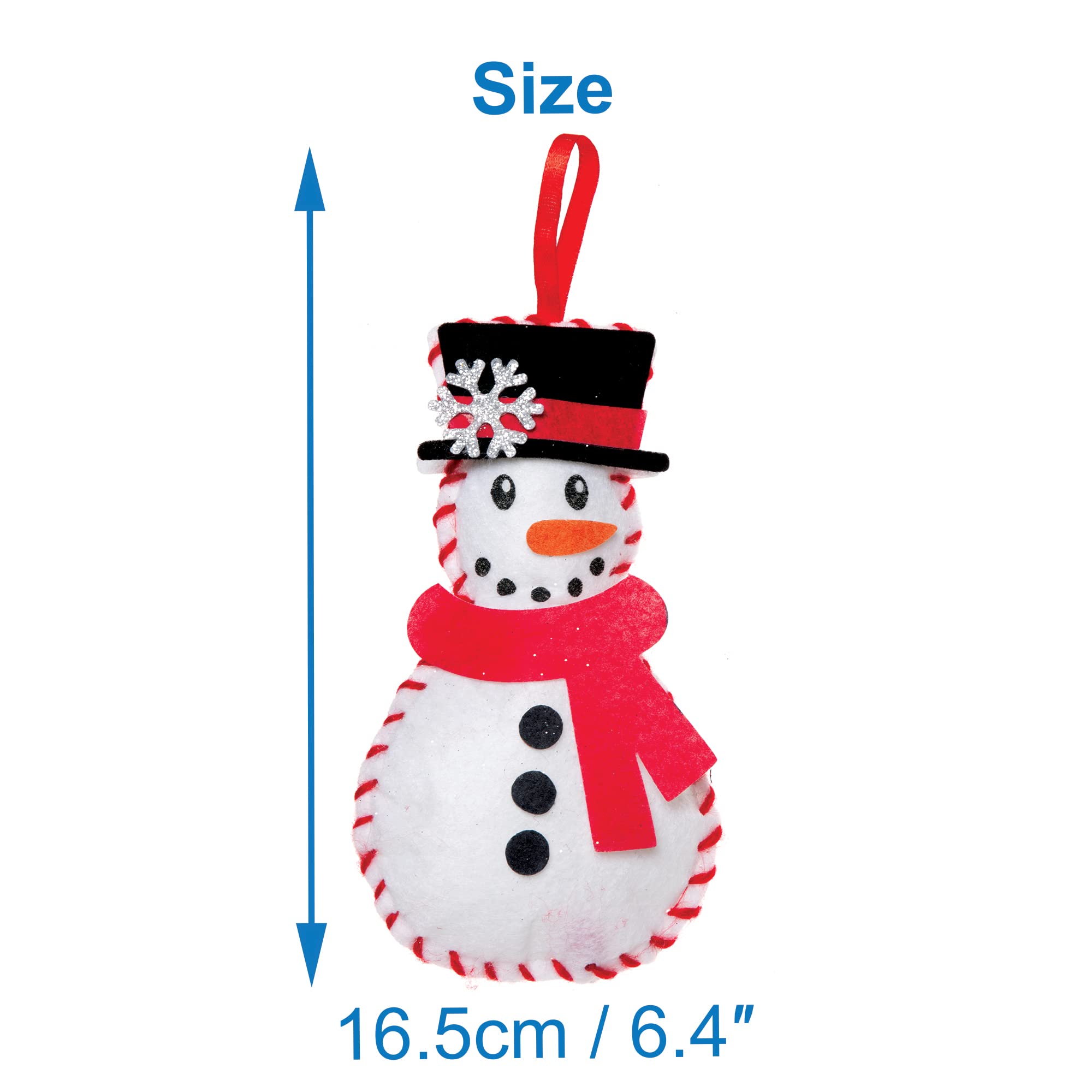 Baker Ross FE949 Snowman Decoration Sewing Kits - Pack of 3, Arts & Crafts Sewing Set for Kids 2