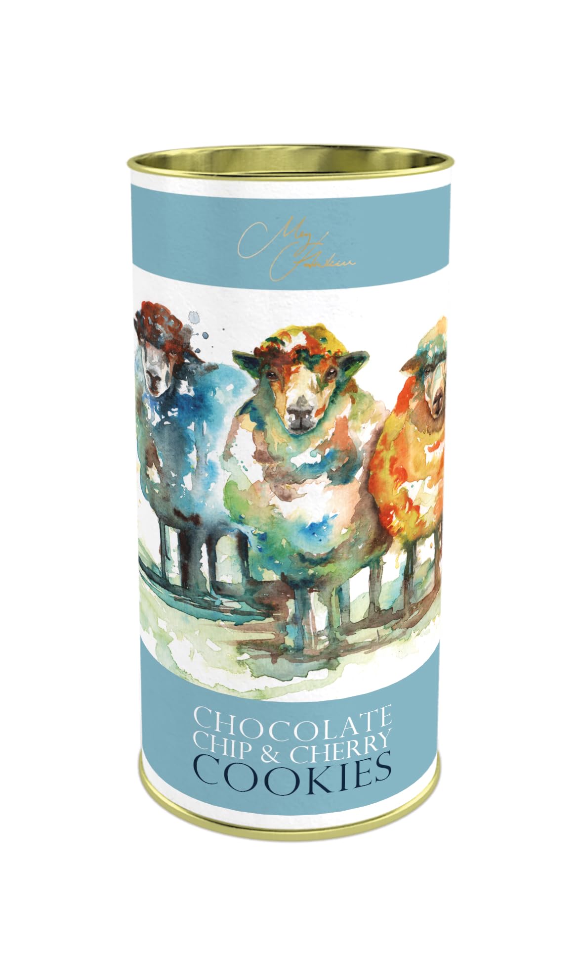 Meg Hawkins Chocolate Chip & Cherry Cookies in Sheep Drum | 160g Biscuit Tin