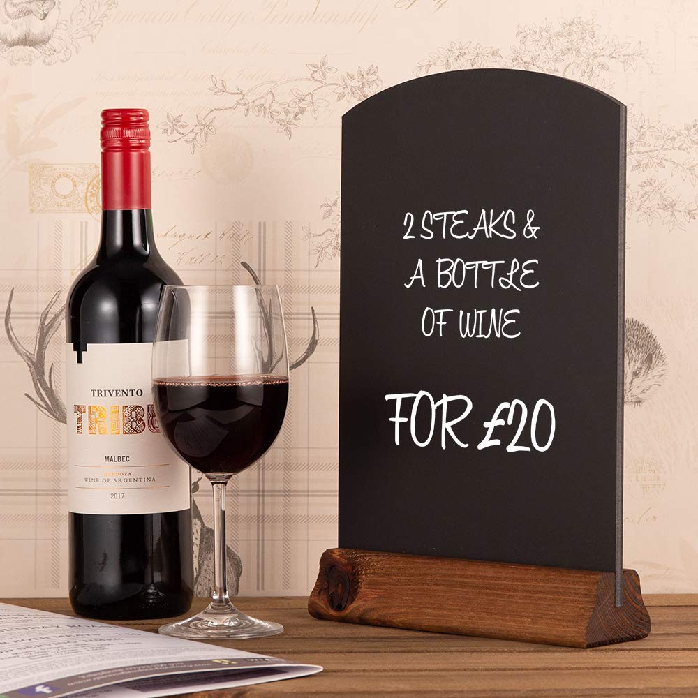 Chalkboards UK WC124F Table Top Chalkboard, Rustic Brown Wood, A4 Double Sided | Includes Chalk