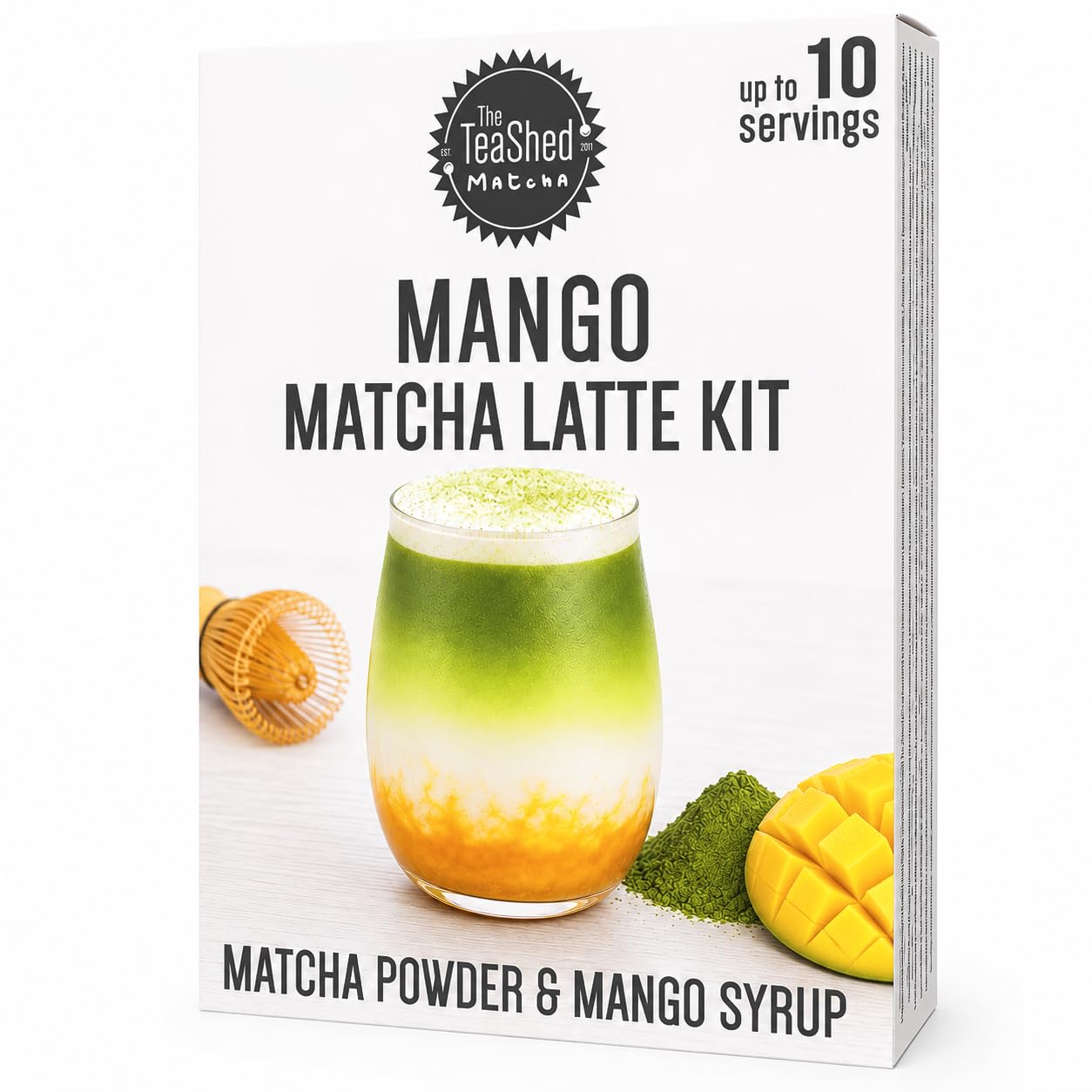 The TeaShed Mango Matcha Latte Kit - Makes 10 Drinks | 10g Matcha Powder, Mango Syrup