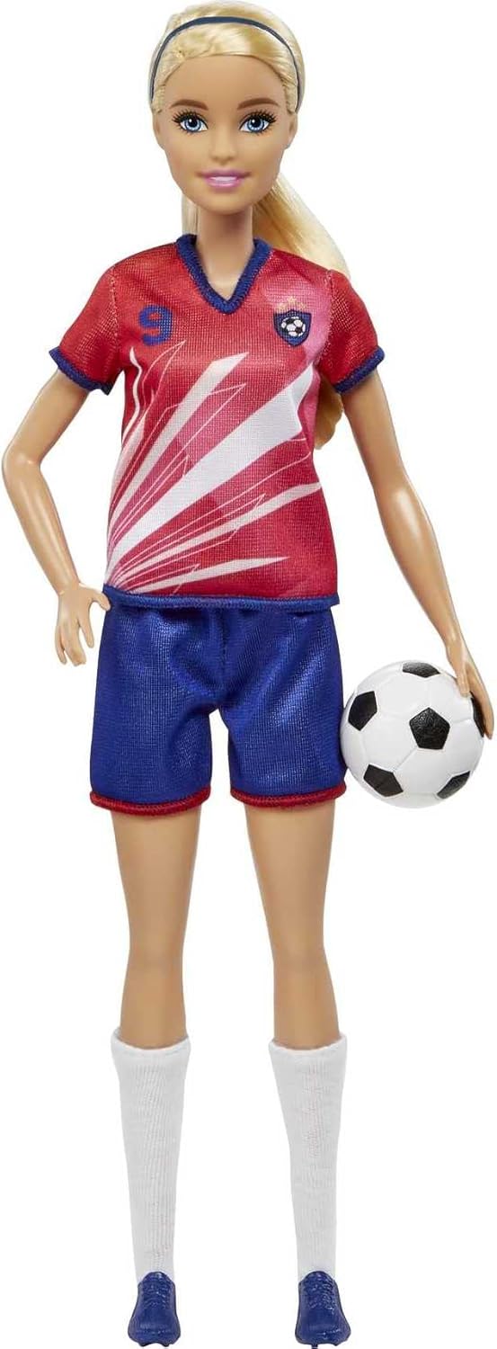 Barbie Soccer Doll - Blonde Ponytail, #9 Uniform, Soccer Ball & Cleats, Ages 3+ 1