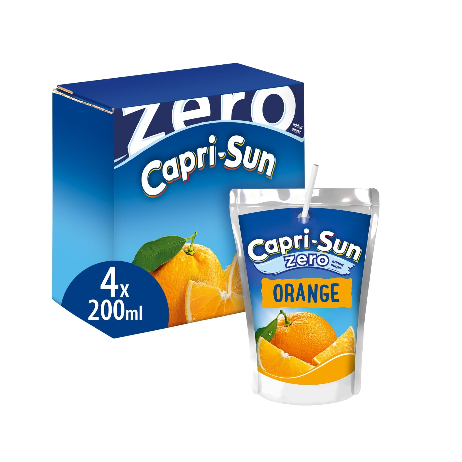 Capri-Sun Zero Orange Kids Juice Drink (4 x 200ml) - No Added Sugar, Gluten Free, Vegan