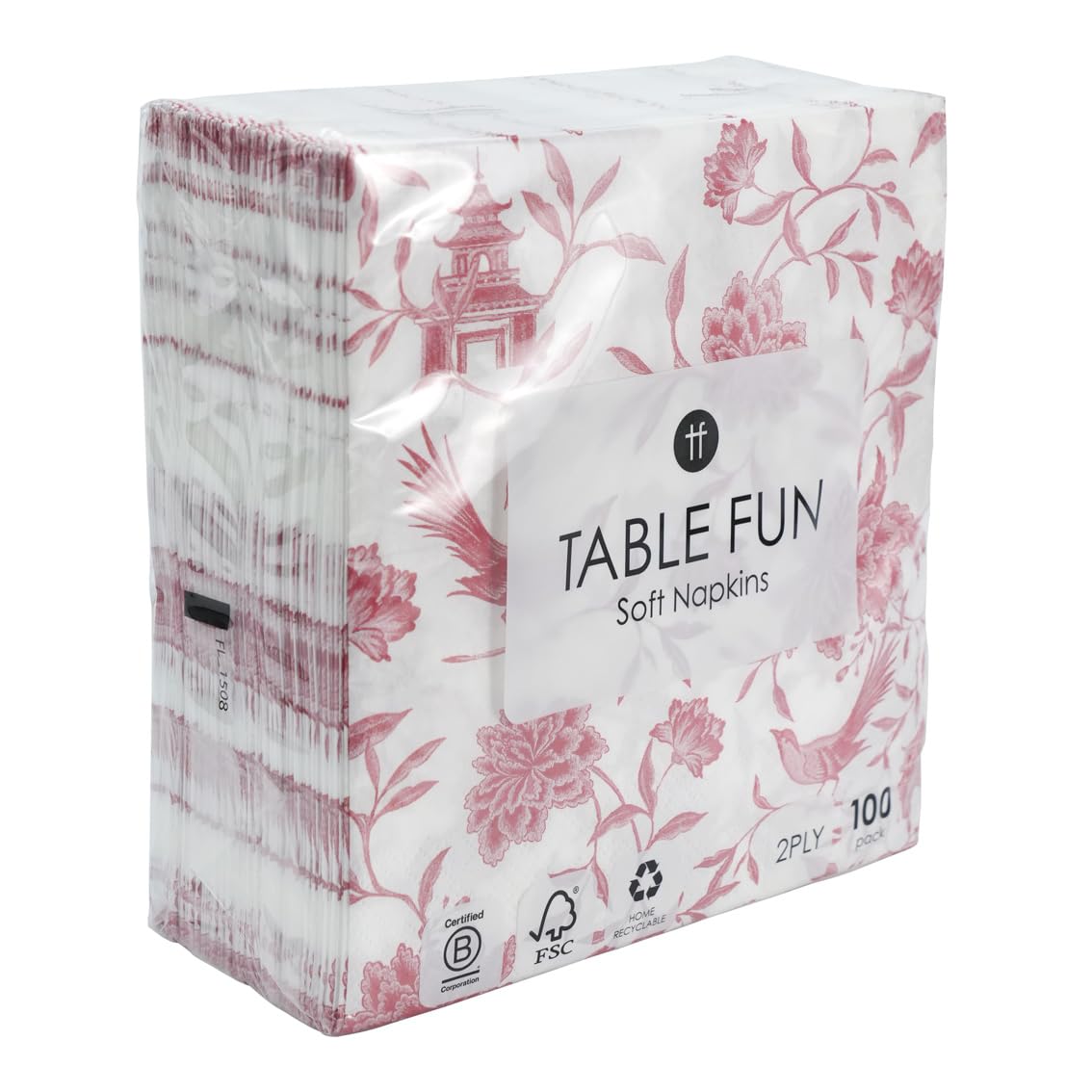 Talking Tables Soft Pink Chinoiserie Paper Napkins - 100 Count | 2-Ply 33cm Unfolded